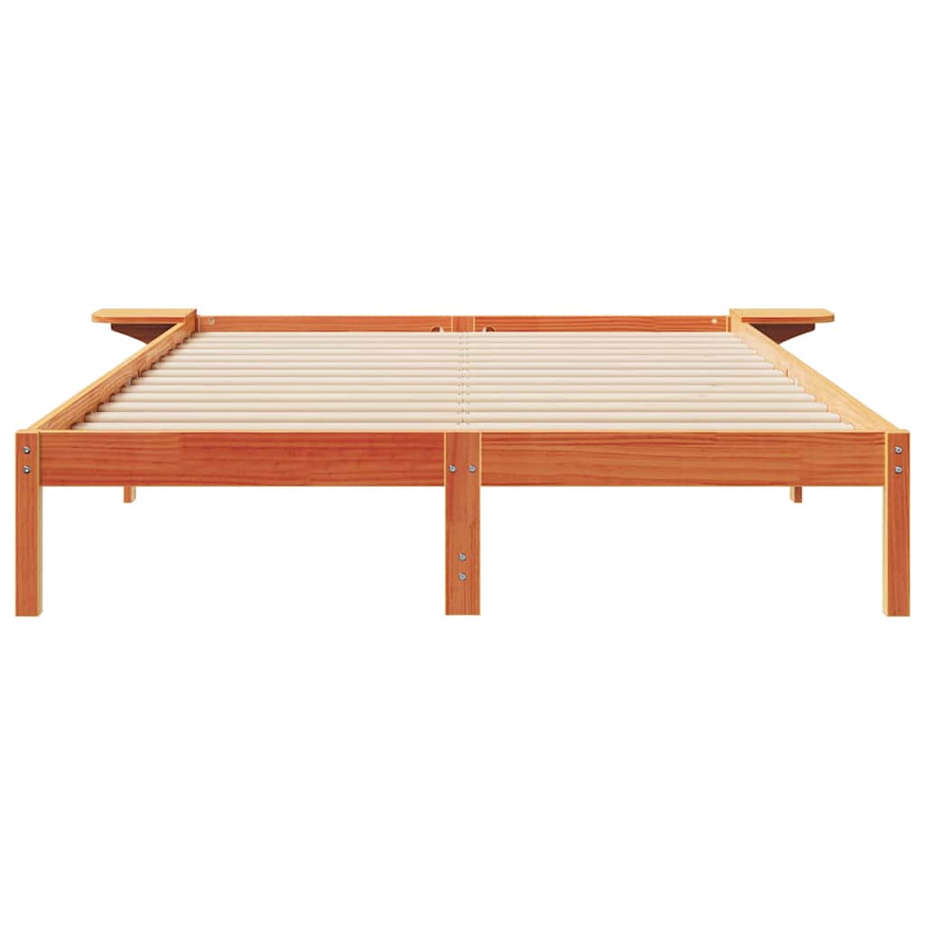 Bed Frame with Side Tables Wax Brown 140 x 220 cm