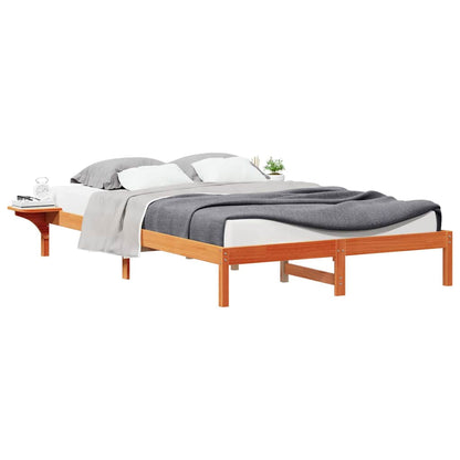 Bed Frame with Side Tables Wax Brown 140 x 220 cm