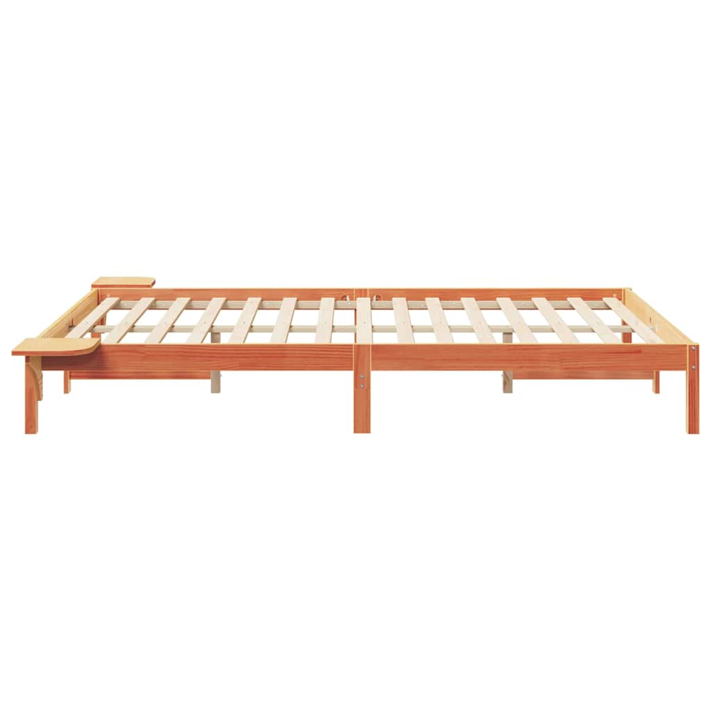 Bed Frame with Side Tables Wax Brown 140 x 220 cm