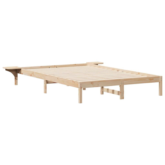 Bed Frame with Side Tables Natural 160 x 220 cm Solid Pine Wood