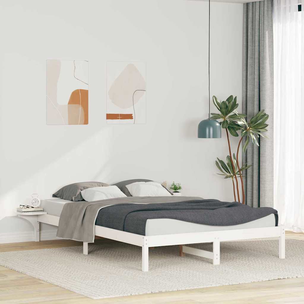 Bed Frame with Side Tables White 160 x 220 cm Solid Pine Wood
