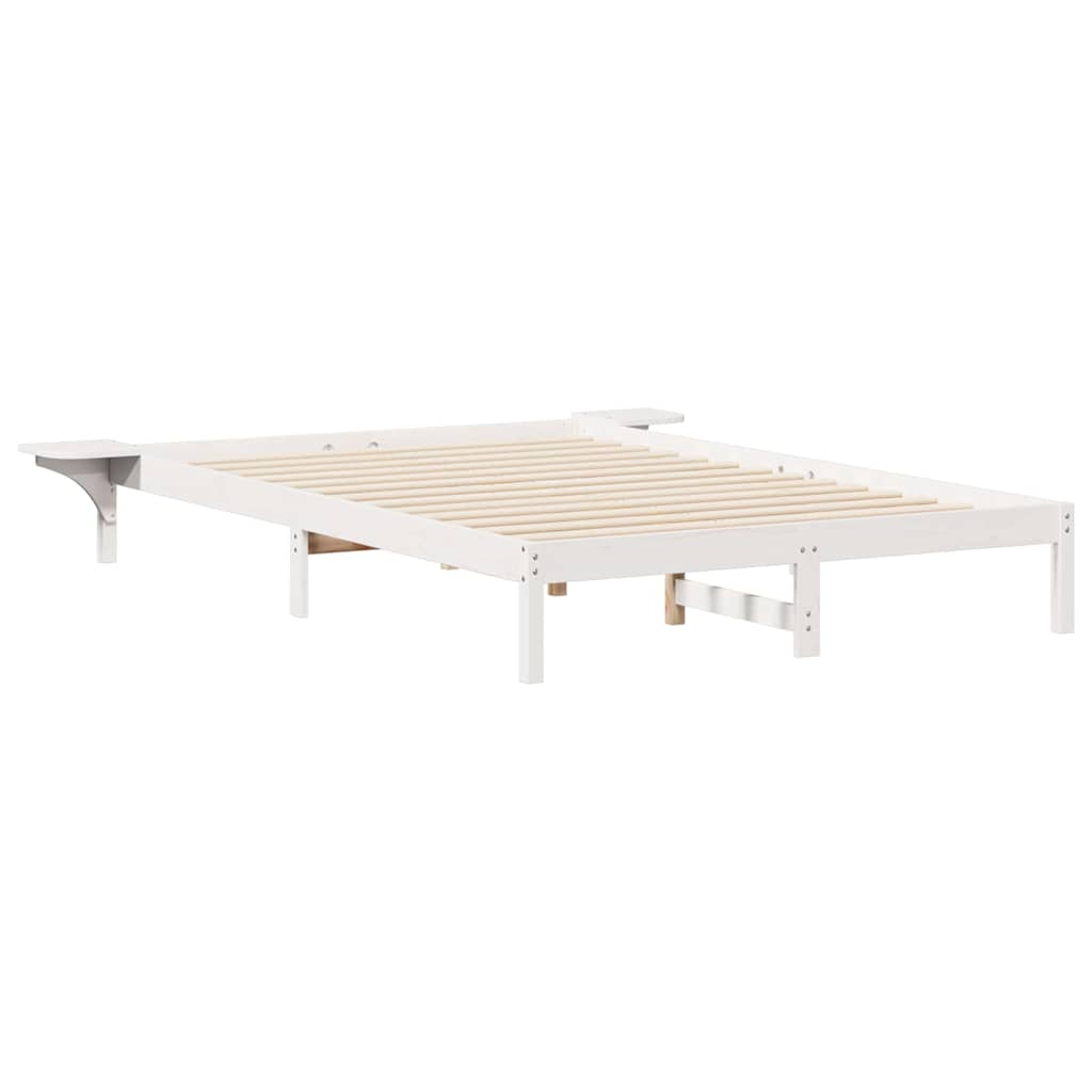 Bed Frame with Side Tables White 160 x 220 cm Solid Pine Wood