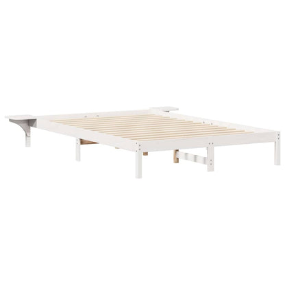 Bed Frame with Side Tables White 160 x 220 cm Solid Pine Wood