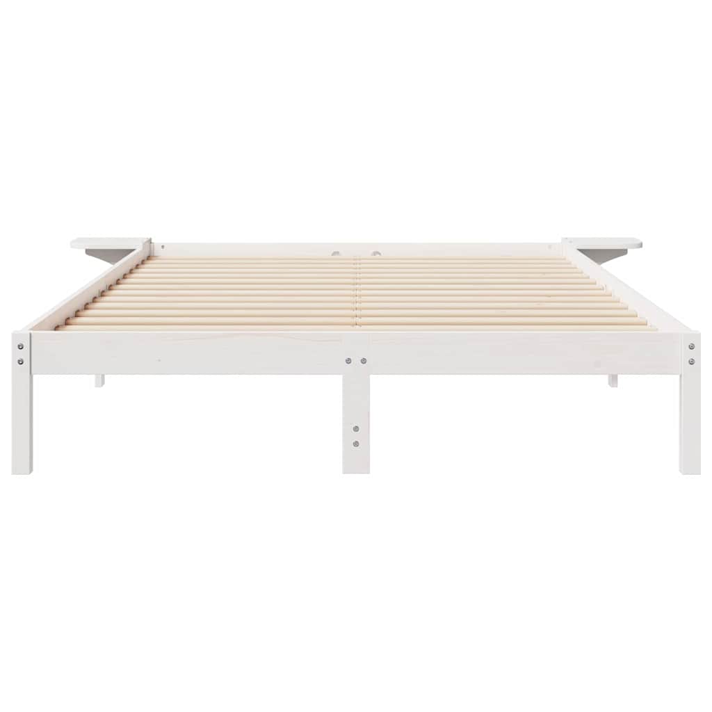 Bed Frame with Side Tables White 160 x 220 cm Solid Pine Wood