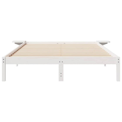 Bed Frame with Side Tables White 160 x 220 cm Solid Pine Wood