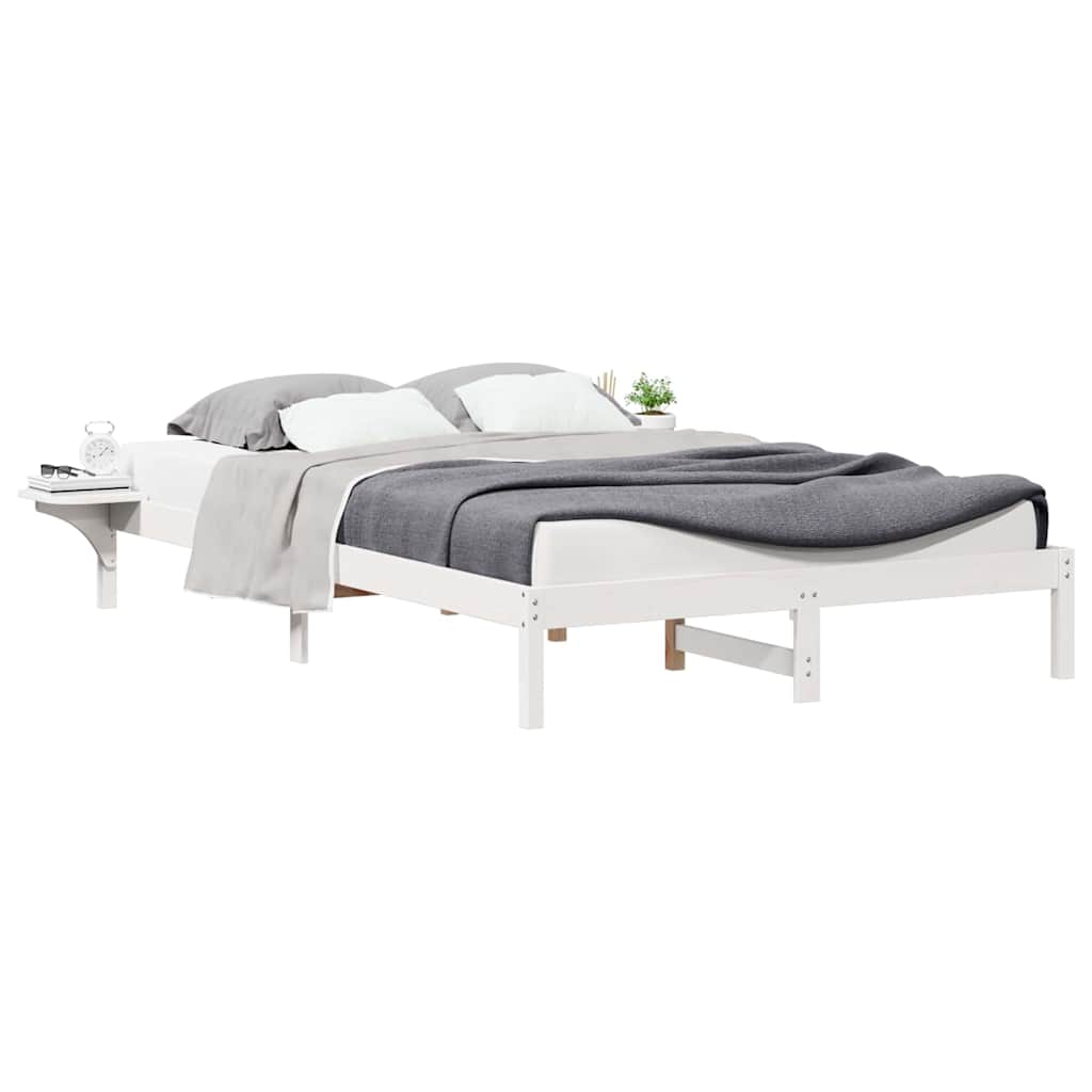Bed Frame with Side Tables White 160 x 220 cm Solid Pine Wood