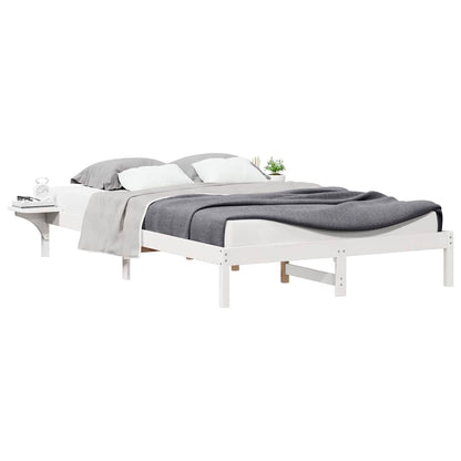 Bed Frame with Side Tables White 160 x 220 cm Solid Pine Wood