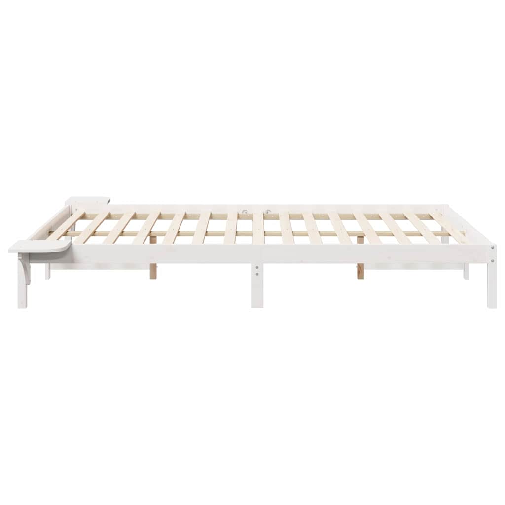 Bed Frame with Side Tables White 160 x 220 cm Solid Pine Wood