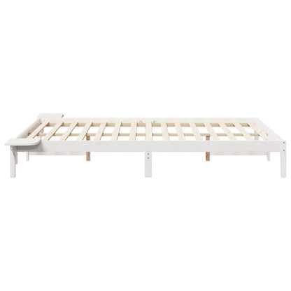 Bed Frame with Side Tables White 160 x 220 cm Solid Pine Wood