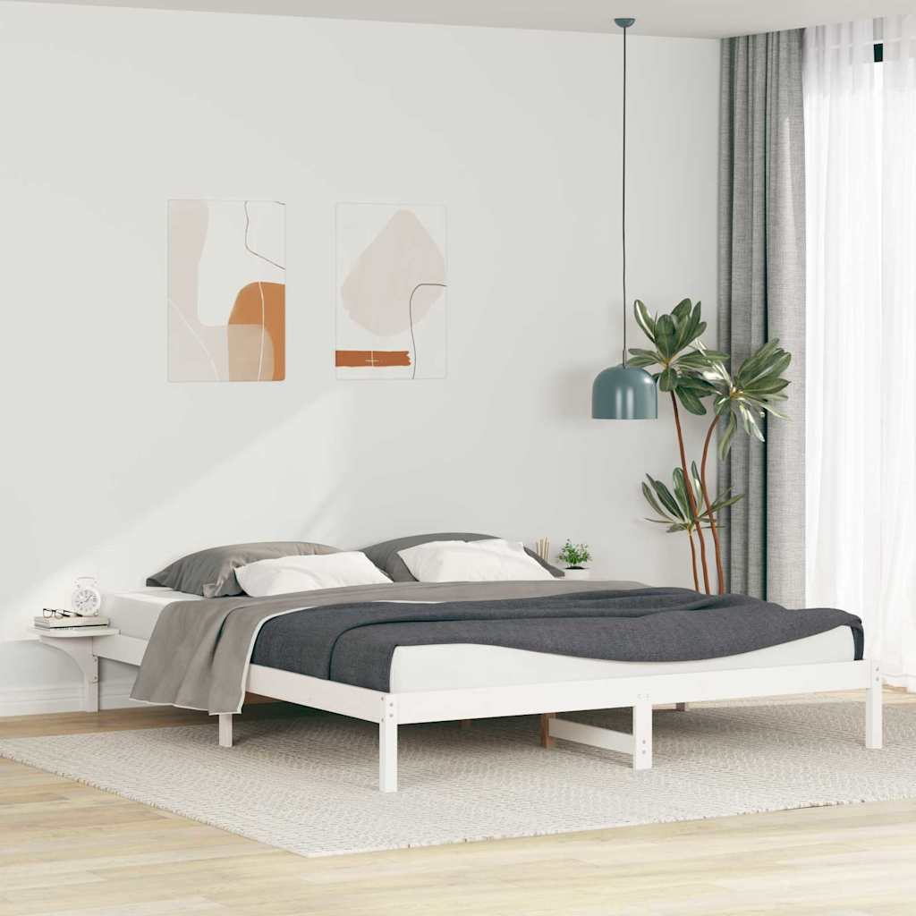 Bed Frame with Side Tables White 180 x 220 cm Solid Pine Wood