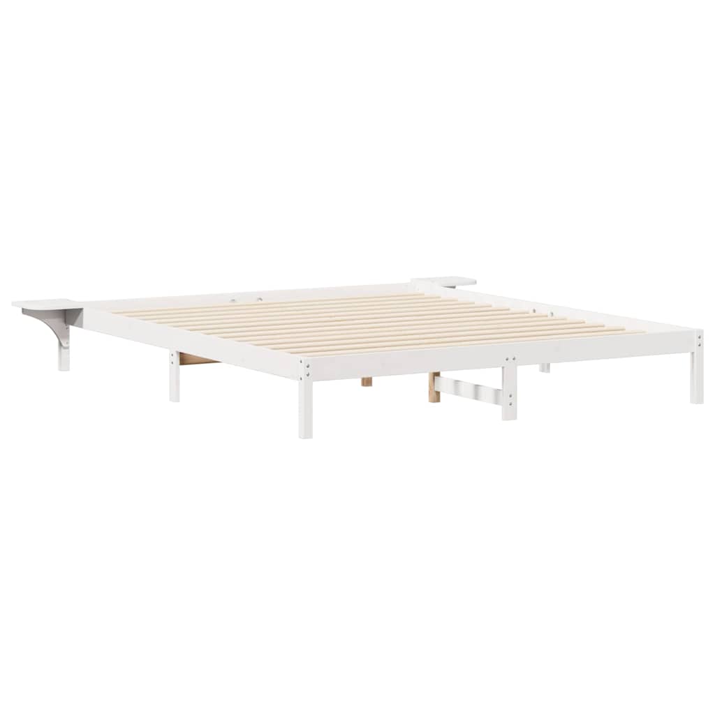 Bed Frame with Side Tables White 180 x 220 cm Solid Pine Wood