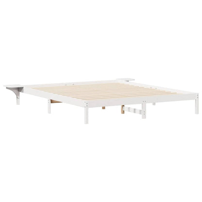 Bed Frame with Side Tables White 180 x 220 cm Solid Pine Wood