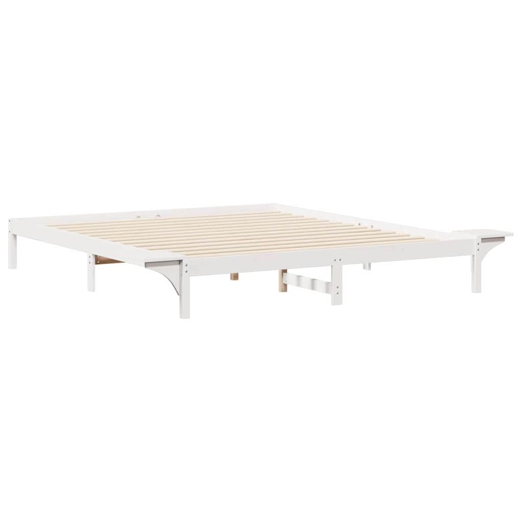 Bed Frame with Side Tables White 180 x 220 cm Solid Pine Wood