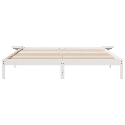 Bed Frame with Side Tables White 180 x 220 cm Solid Pine Wood