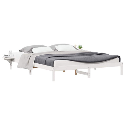Bed Frame with Side Tables White 180 x 220 cm Solid Pine Wood