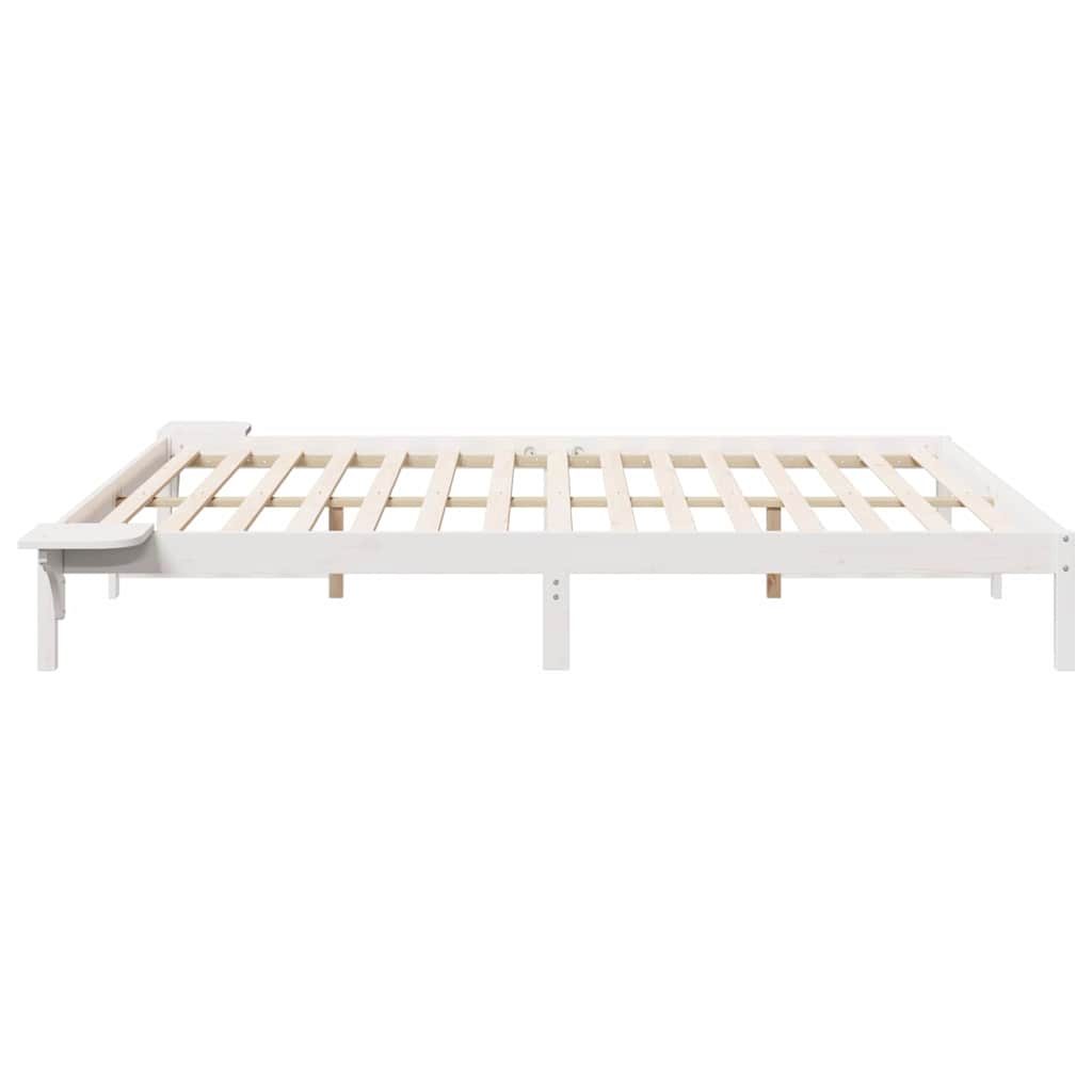 Bed Frame with Side Tables White 180 x 220 cm Solid Pine Wood