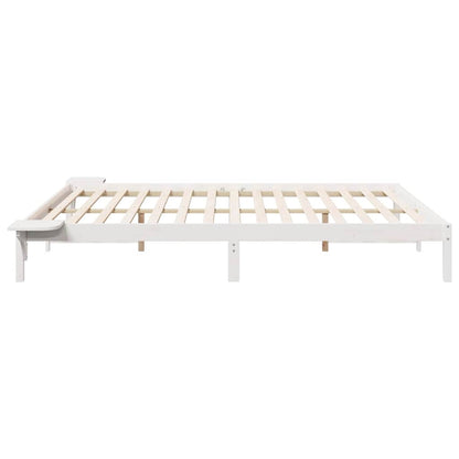 Bed Frame with Side Tables White 180 x 220 cm Solid Pine Wood