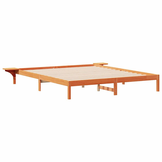 Bed Frame with Side Tables Wax Brown 200 x 220 cm