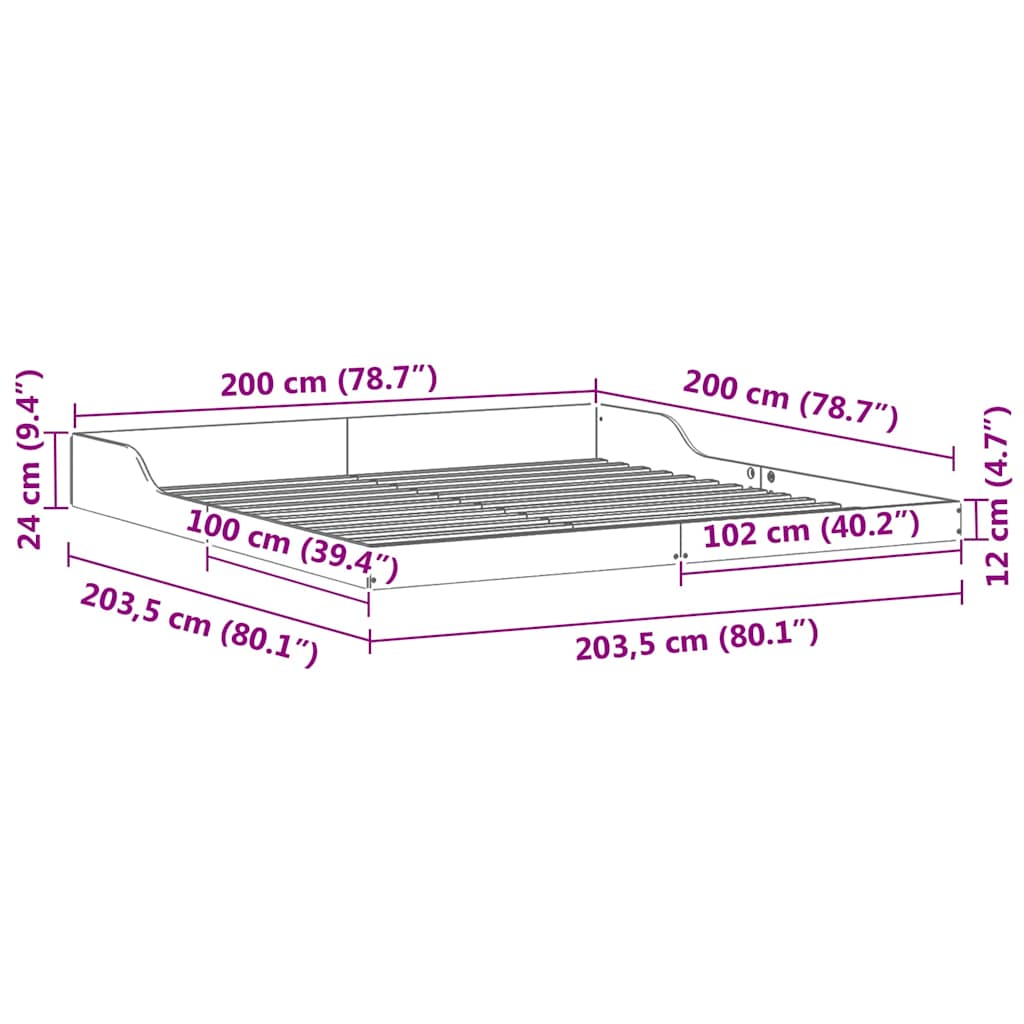Bed Frame White 200 x 200 cm Solid Pine Wood