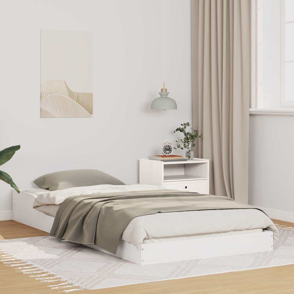 Bed Frame White 100 x 210 cm Solid Pine Wood