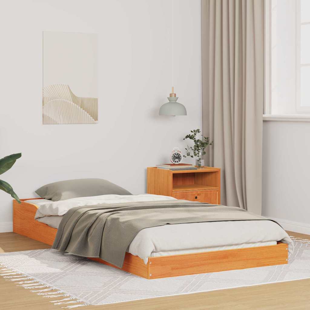 Bed Frame Wax Brown 90 x 220 cm Solid Pine Wood