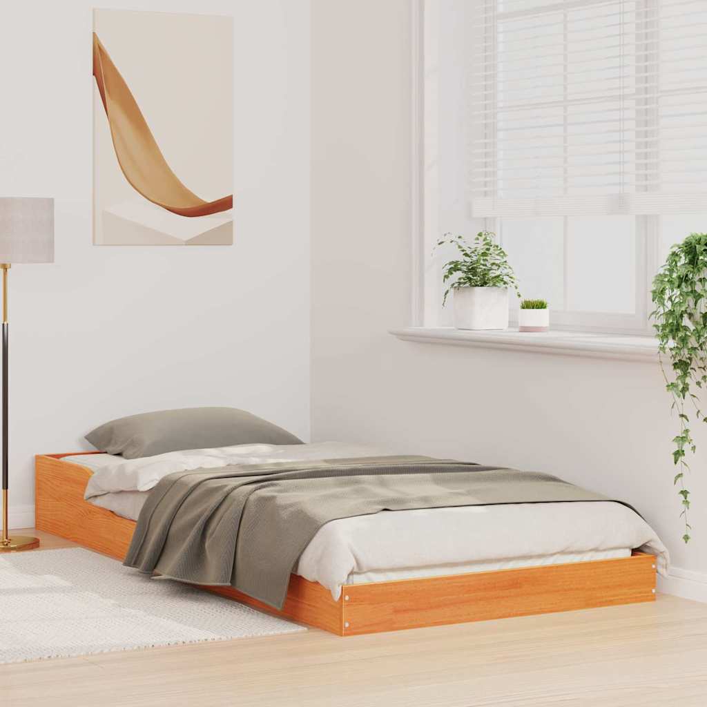 Bed Frame Wax Brown 90 x 220 cm Solid Pine Wood