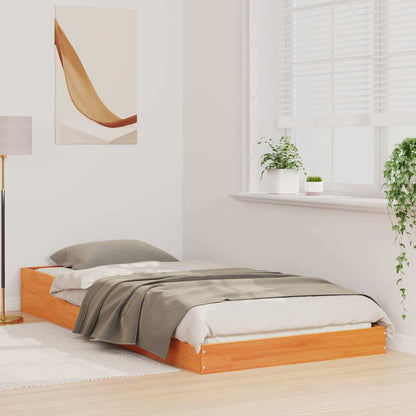 Bed Frame Wax Brown 90 x 220 cm Solid Pine Wood