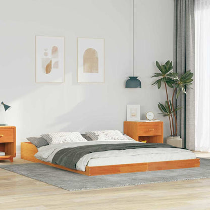 Bed Frame Wax Brown 160 x 220 cm Solid Pine Wood