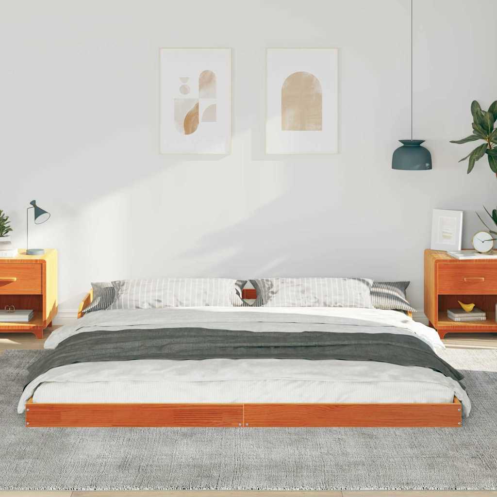 Bed Frame Wax Brown 180 x 220 cm Solid Pine Wood