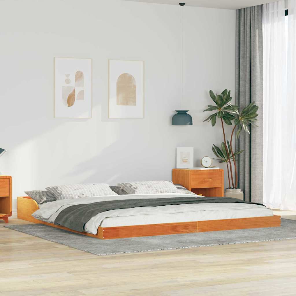 Bed Frame Wax Brown 200 x 220 cm Solid Pine Wood