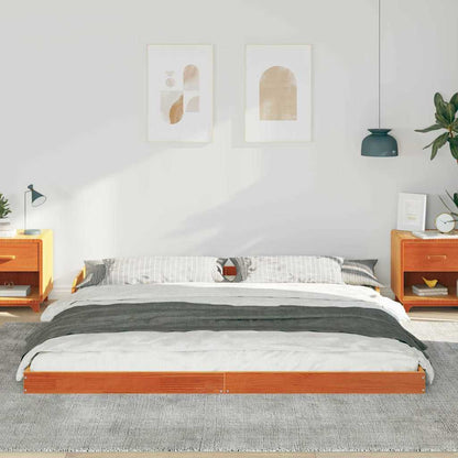Bed Frame Wax Brown 200 x 220 cm Solid Pine Wood
