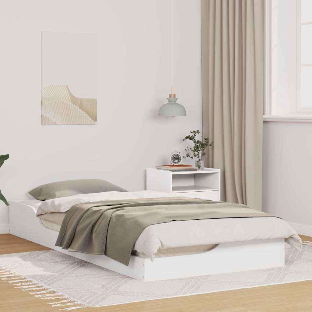 Bed Frame White 100 x 200 cm Solid Pine Wood