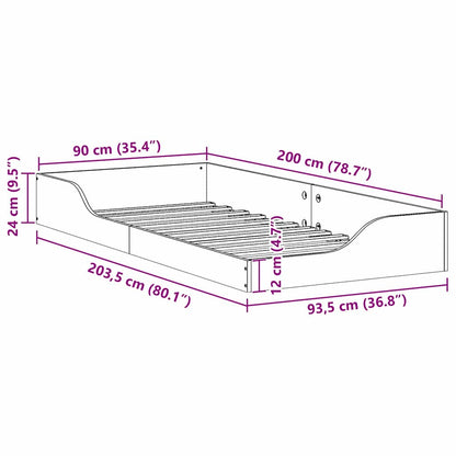 Bed Frame White 90 x 200 cm Solid Pine Wood