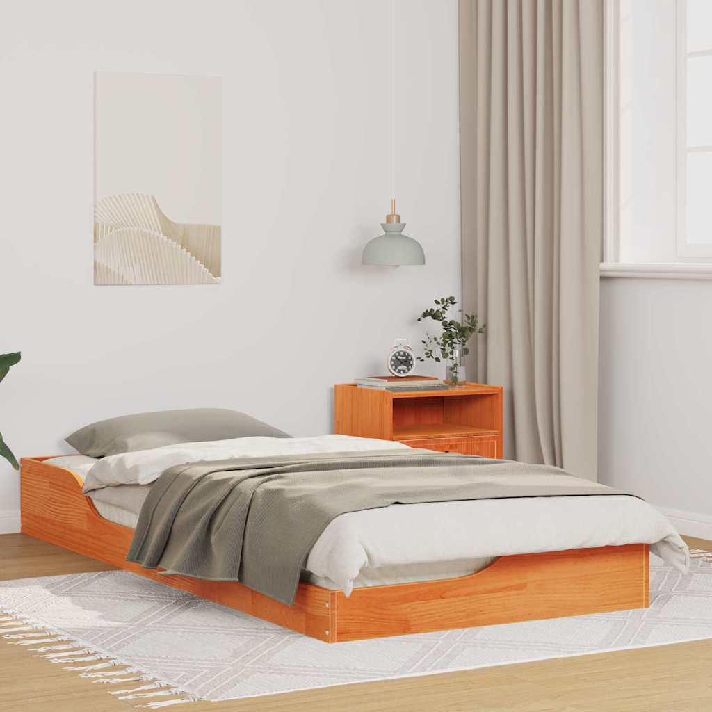 Bed Frame Wax Brown 90 x 200 cm Solid Pine Wood