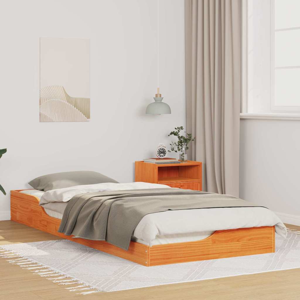 Bed Frame Wax Brown 90 x 220 cm Solid Pine Wood