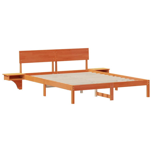 Bed Frame with Bedside Tables Wax brown Solid pine wood