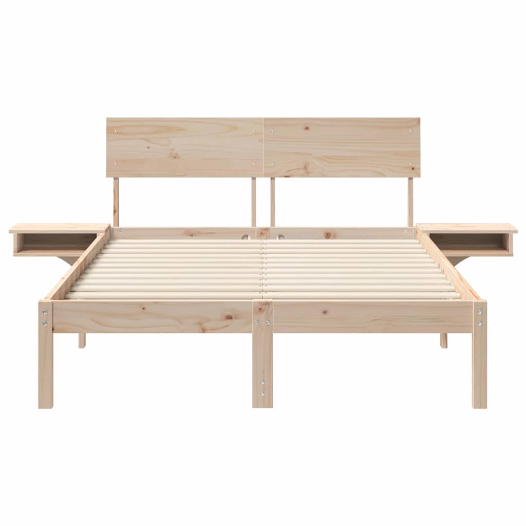 Bed Frame with Bedside Tables Brown Solid pine wood