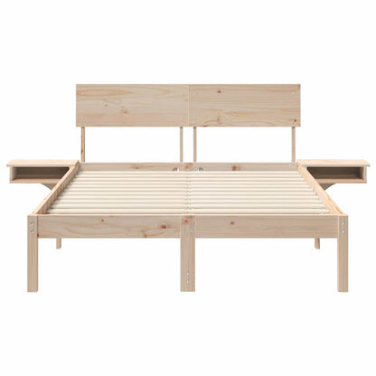 Bed Frame with Bedside Tables Brown Solid pine wood