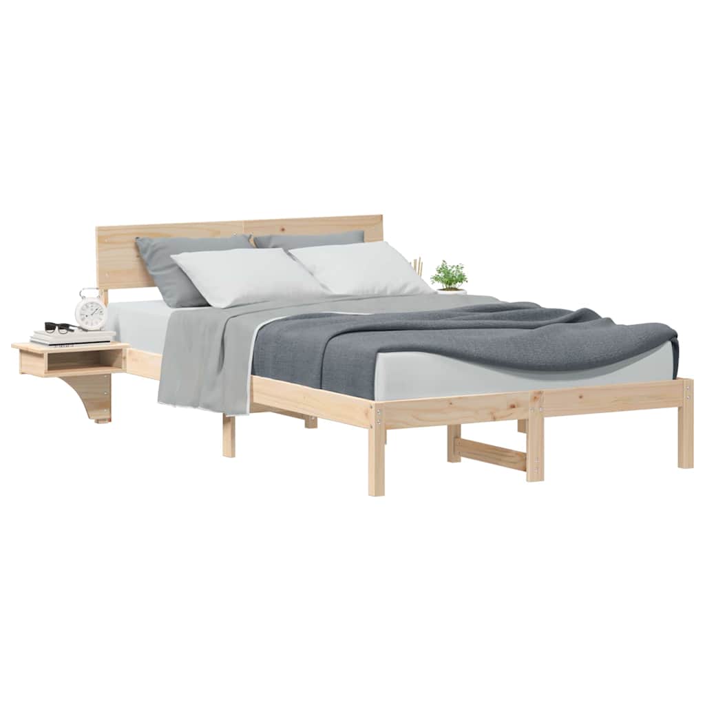 Bed Frame with Bedside Tables Brown Solid pine wood