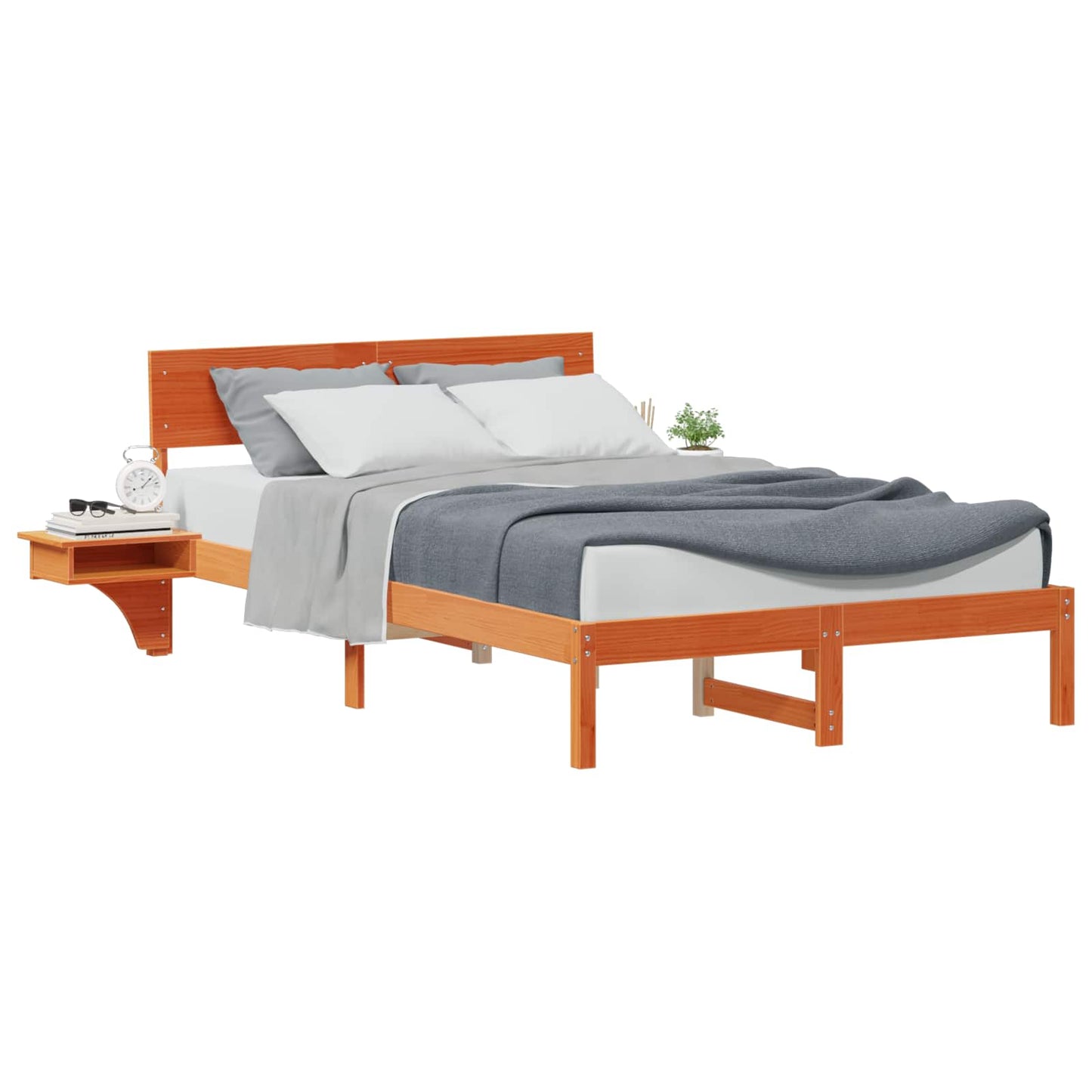 Bed Frame with Headboard Wax Brown 140 x 190 cm Solid Pine Wood