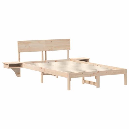 Bed Frame with Bedside Tables Brown Solid pine wood