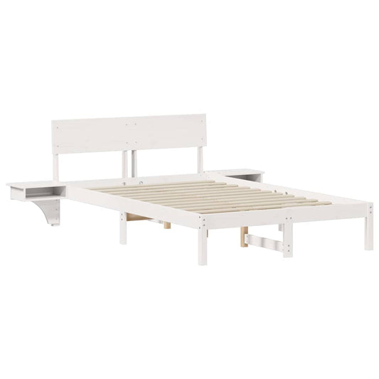 Bed Frame with Bedside Tables White Solid pine wood