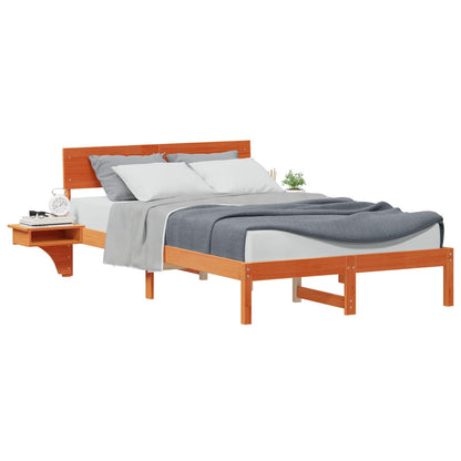 Bed Frame with Headboard Wax Brown 135 x 190 cm Solid Pine Wood