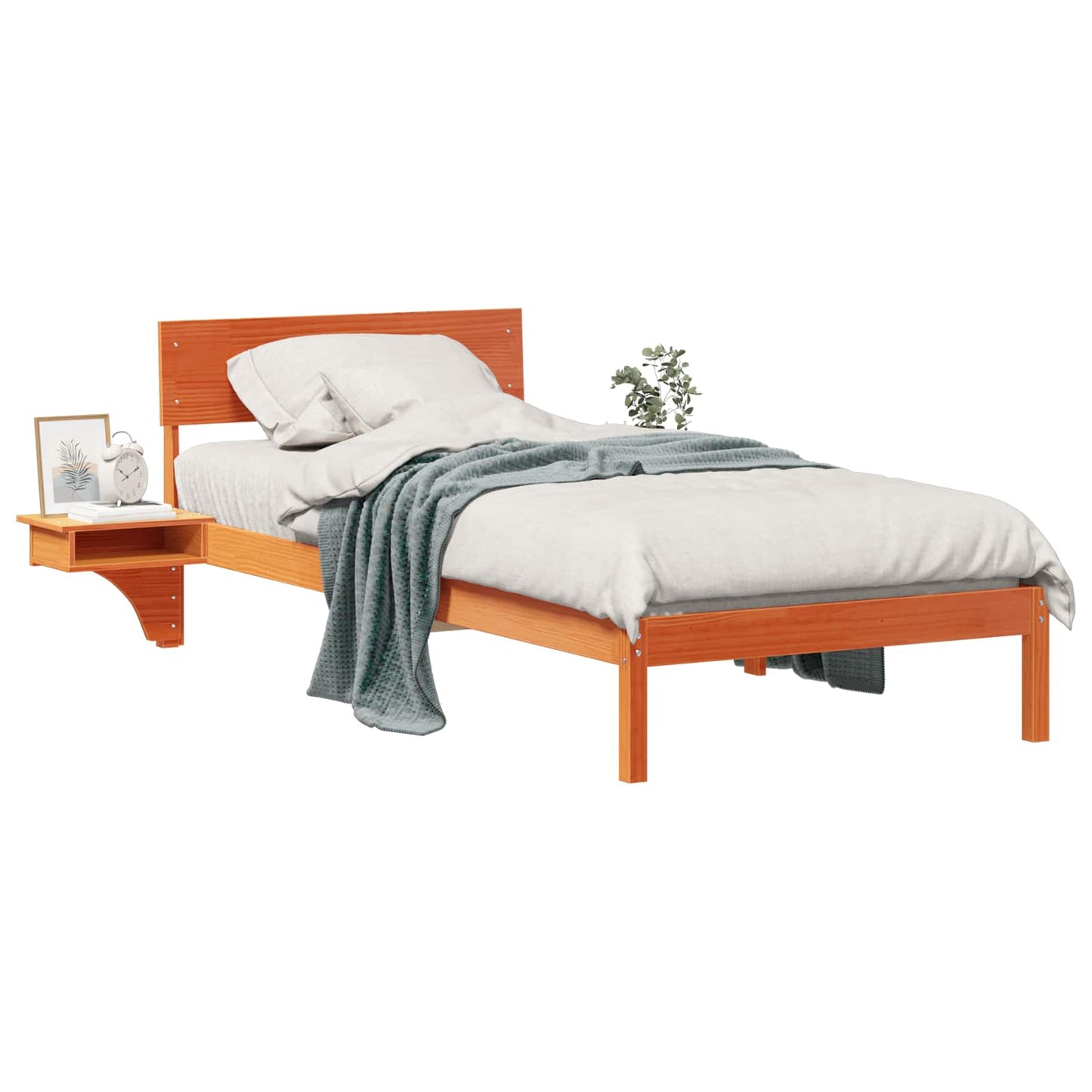 Bed Frame with Headboard Wax Brown 100 x 200 cm Solid Pine Wood