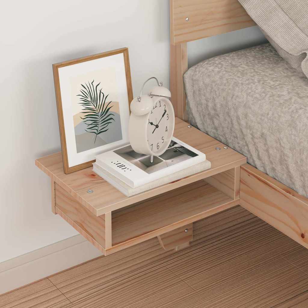 Bed Frame with Bedside Tables Brown Solid pine wood