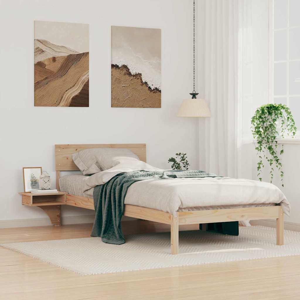 Bed Frame with Bedside Tables Brown Solid pine wood