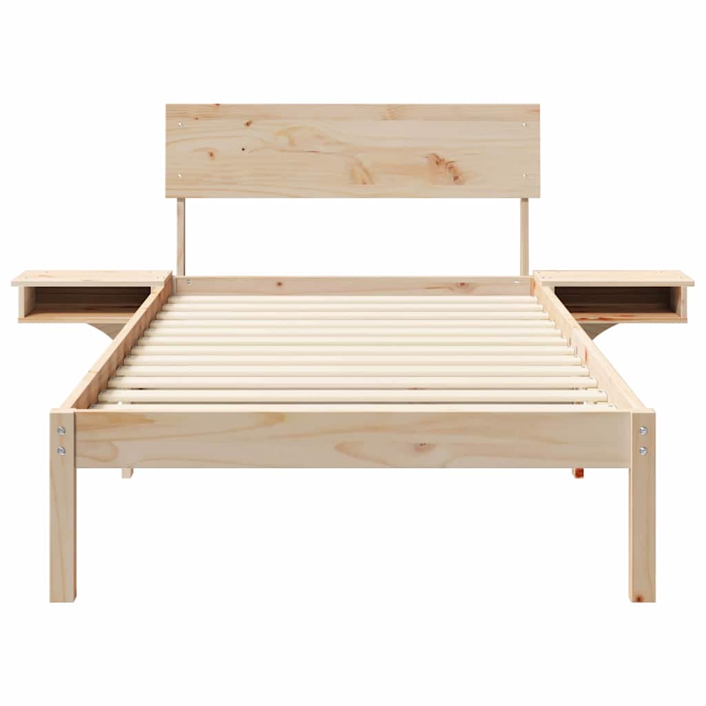 Bed Frame with Bedside Tables Brown Solid pine wood