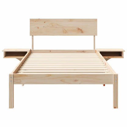 Bed Frame with Bedside Tables Brown Solid pine wood