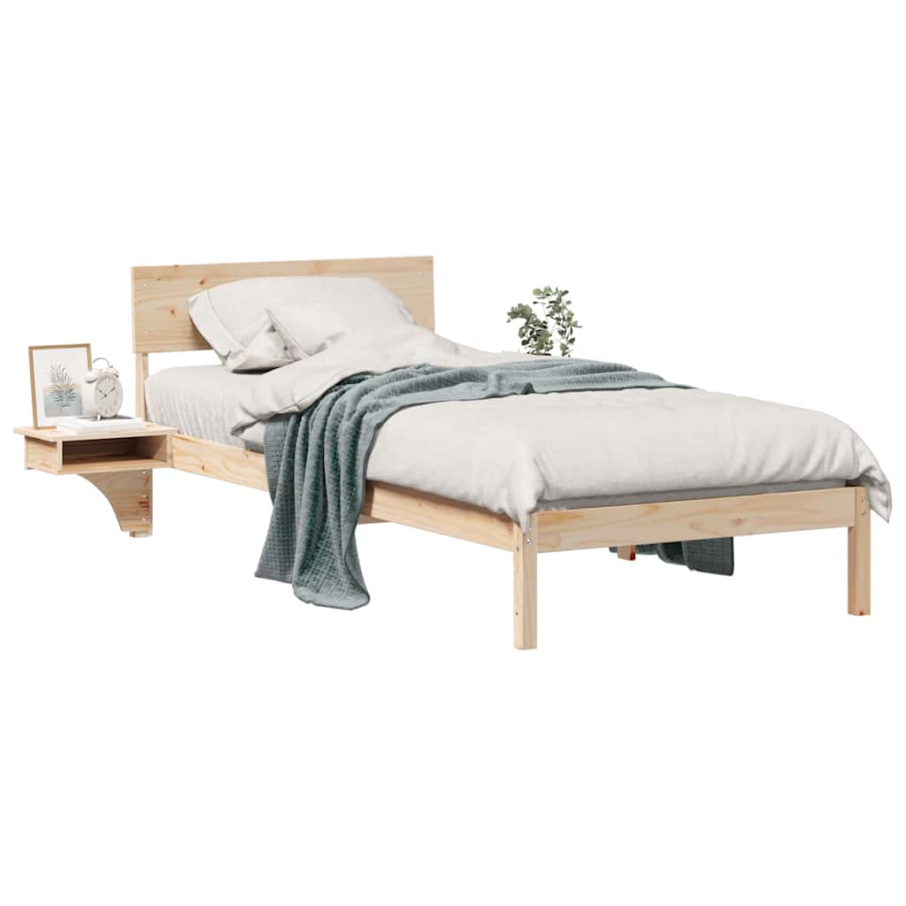 Bed Frame with Bedside Tables Brown Solid pine wood
