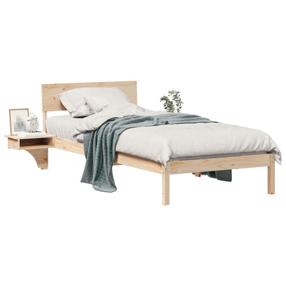 Bed Frame with Bedside Tables Brown Solid pine wood